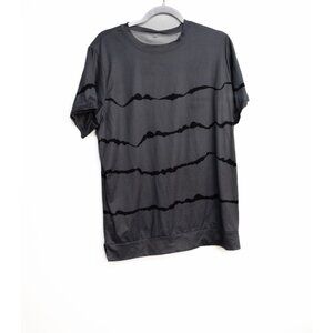 Mens Gray & Black Graphic T-Shirt Short Sleeve Crew Neck Modern Design Comfortab